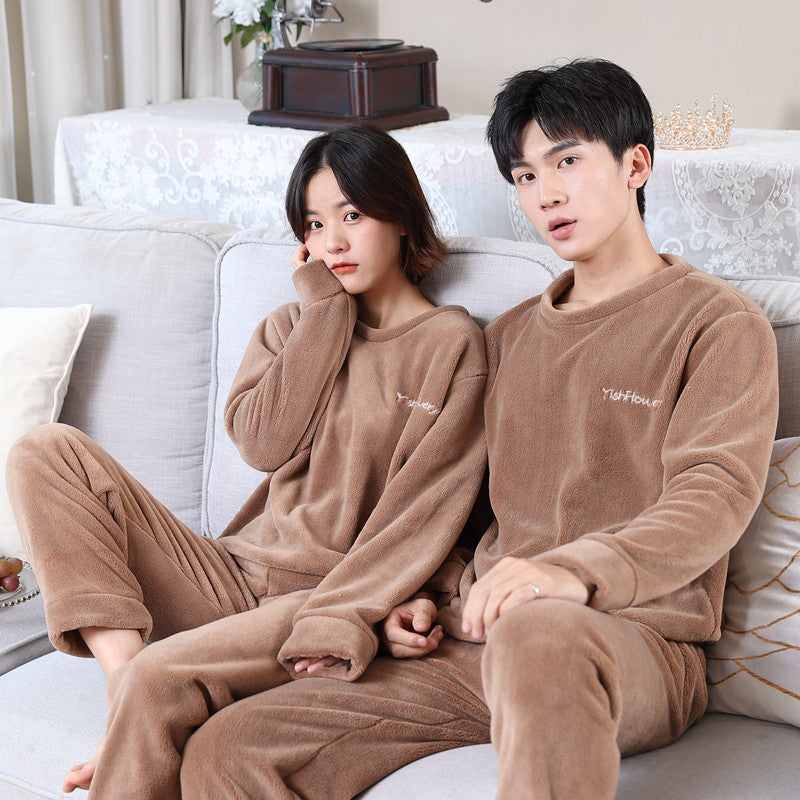 Pajamas For Couples Set Thick Warm Coral Fleece Homewear Winter Lounge Men's Clothing Soft Loose Pajamas Women Home Clothes Suit